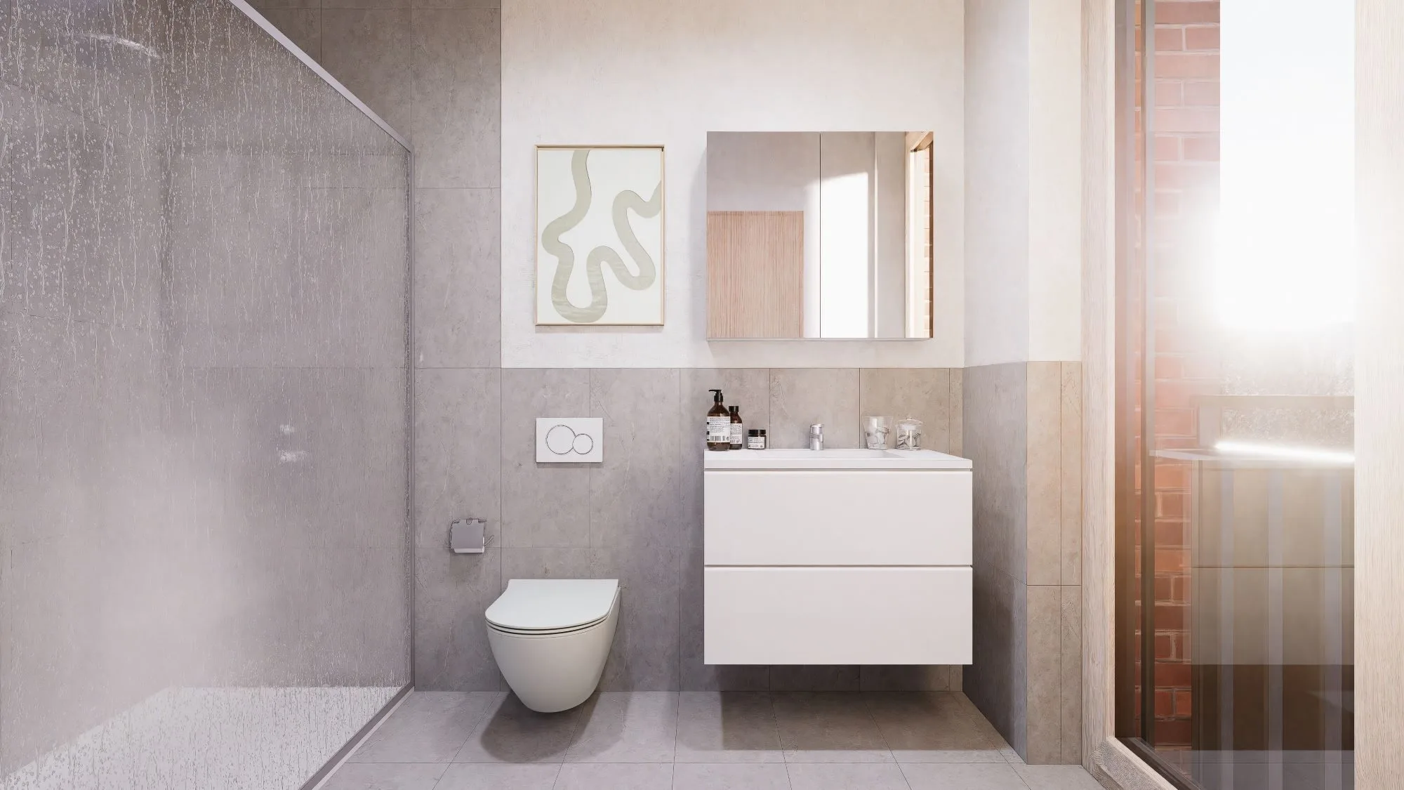 Modernes Badezimmer mit Dusche und WC